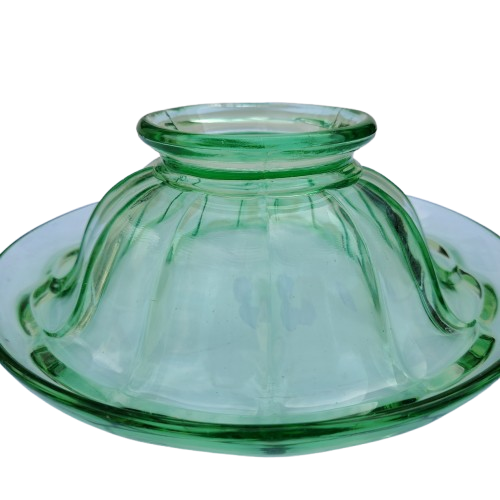 Art Deco Green Glass Bowl with rolled edge and raised foot