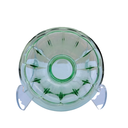 Art Deco Green Glass Bowl with rolled edge and raised foot