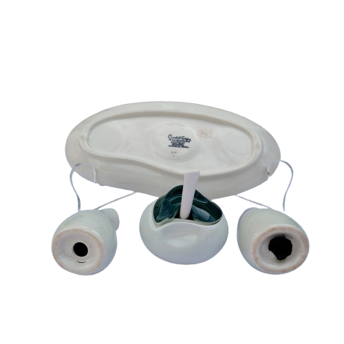 Retro Carlton Wear cruet set with salt, pepper, mustard pot and tray