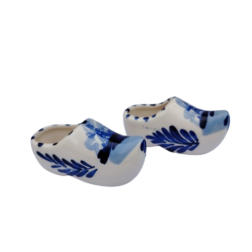 Dutch Delft Blue and White Pair of Clogs Windmill