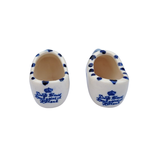 Dutch Delft Blue and White Pair of Clogs Windmill