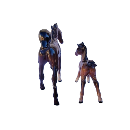 Two Brown Beswick Horses Foals Standing