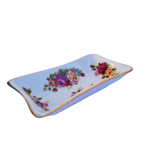 Fine Bone China Rose Cottage Trinket Dish