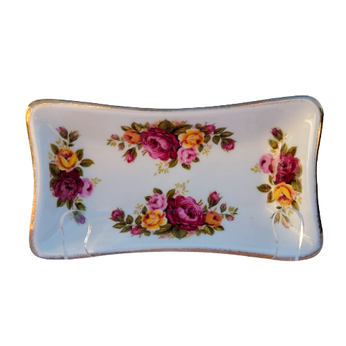 Fine Bone China Rose Cottage Trinket Dish