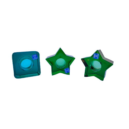 Three Italian Green Glass Tea Light Holders