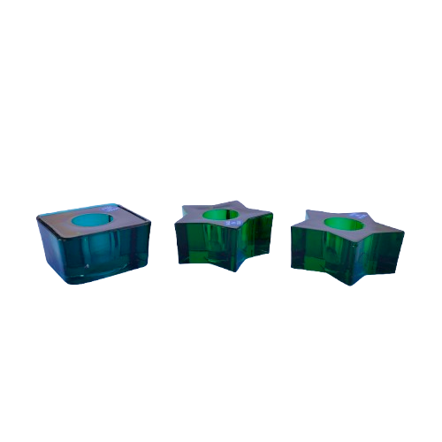 Three Italian Green Glass Tea Light Holders
