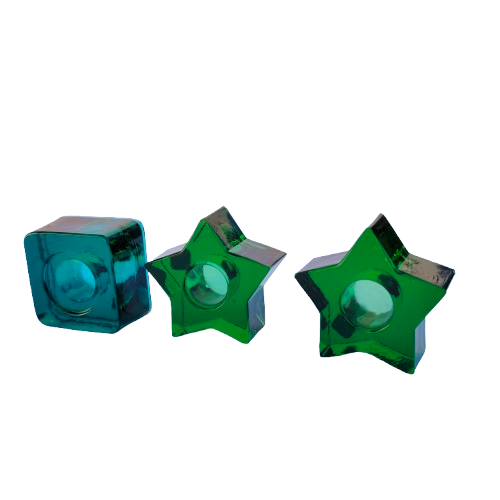 Three Italian Green Glass Tea Light Holders