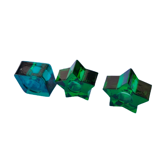 Three Italian Green Glass Tea Light Holders