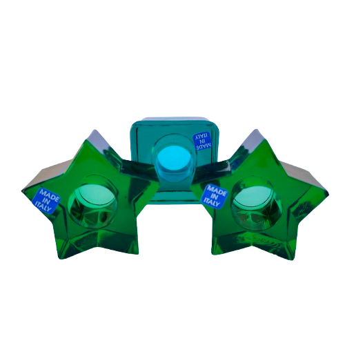 Three Italian Green Glass Tea Light Holders
