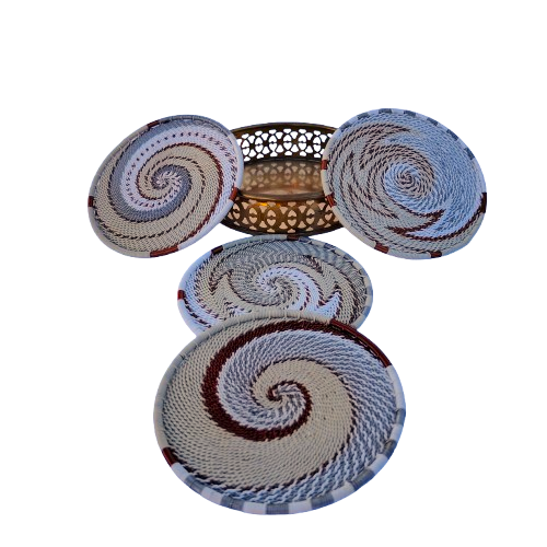 Brass container with 4 x Telephone wire Coasters