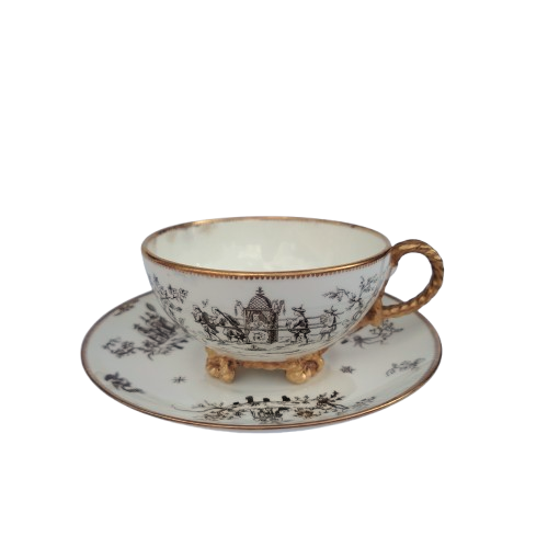 Antique Victorian Brown Westhead and Moore Rope Handle Cup and Saucer 1869