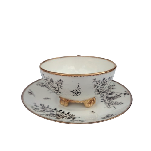 Antique Victorian Brown Westhead and Moore Rope Handle Cup and Saucer 1869
