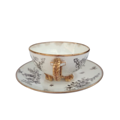 Antique Victorian Brown Westhead and Moore Rope Handle Cup and Saucer 1869