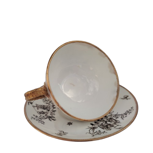 Antique Victorian Brown Westhead and Moore Rope Handle Cup and Saucer 1869