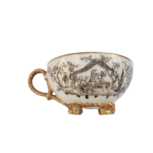 Antique Victorian Brown Westhead and Moore Rope Handle Cup and Saucer 1869