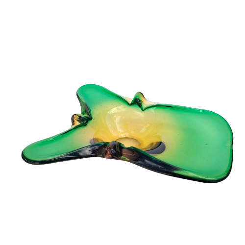 Murano Glass Bowl Catchall Green and Yellow Italy 1960's