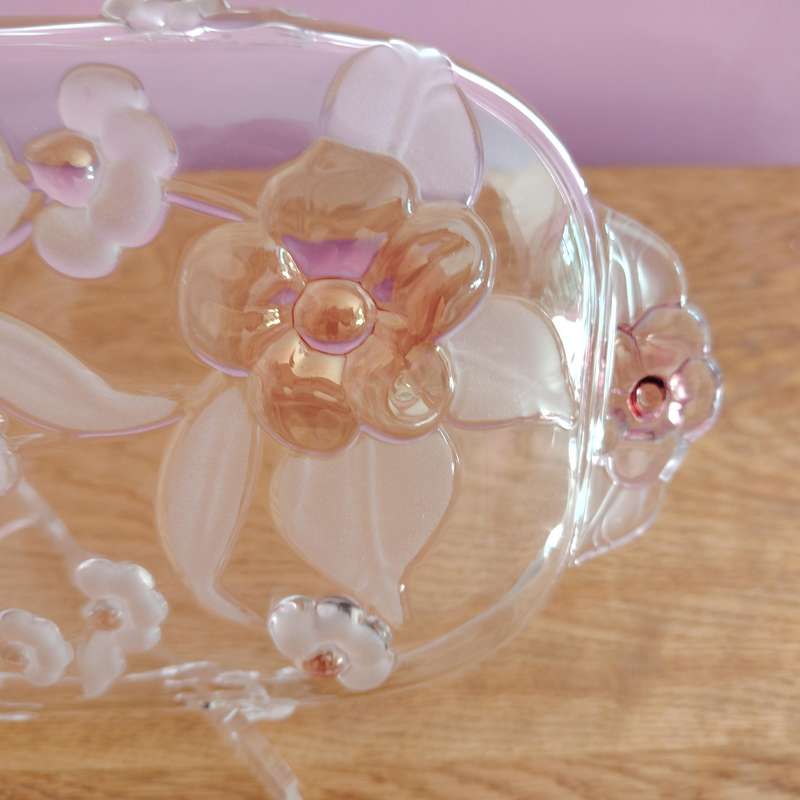Walther Glass Trinket Pink Serving Platter tray Flower Pattern