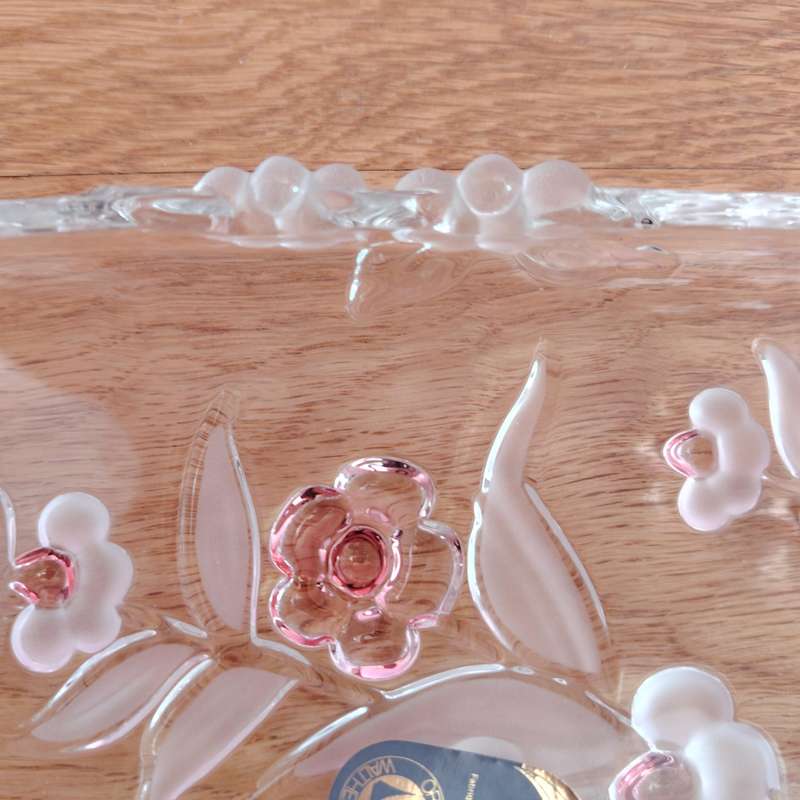 Walther Glass Trinket Pink Serving Platter tray Flower Pattern