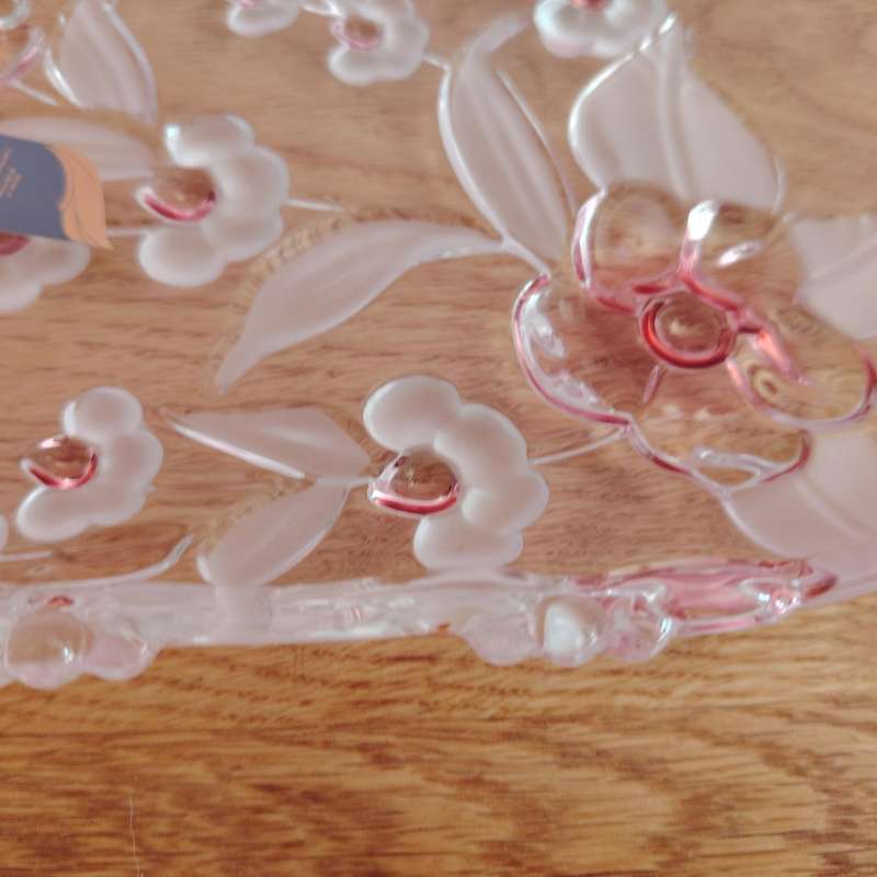 Walther Glass Trinket Pink Serving Platter tray Flower Pattern