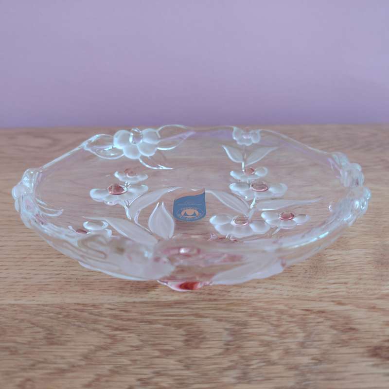 Walther Glass Trinket Pink dish bowl Flower Pattern