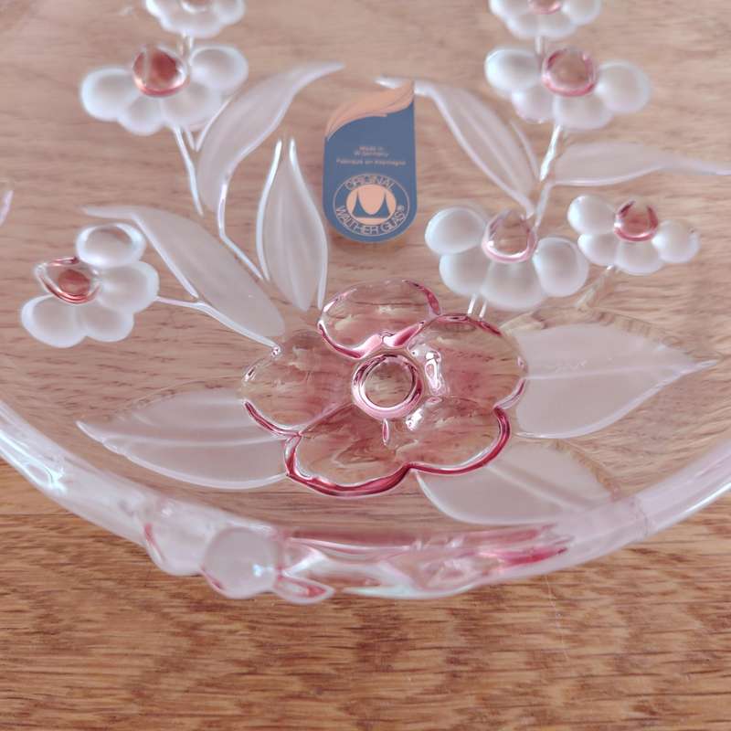 Walther Glass Trinket Pink dish bowl Flower Pattern