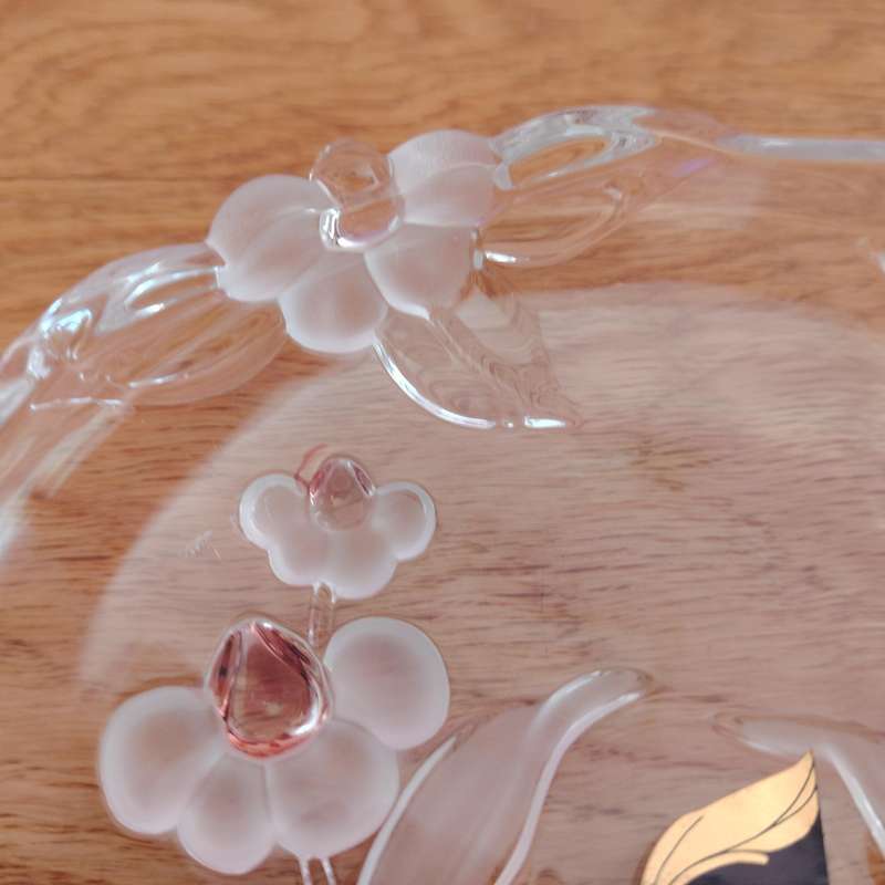 Walther Glass Trinket Pink dish bowl Flower Pattern