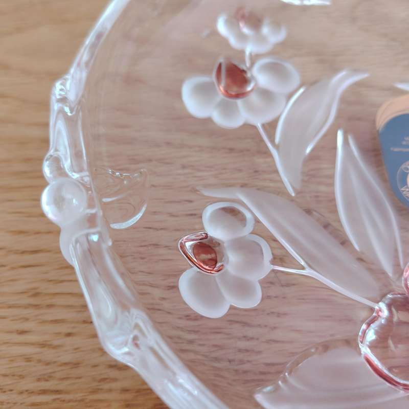 Walther Glass Trinket Pink dish bowl Flower Pattern