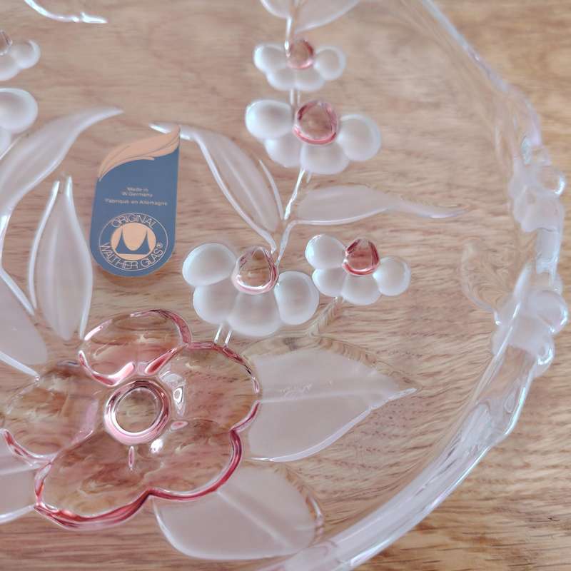 Walther Glass Trinket Pink dish bowl Flower Pattern