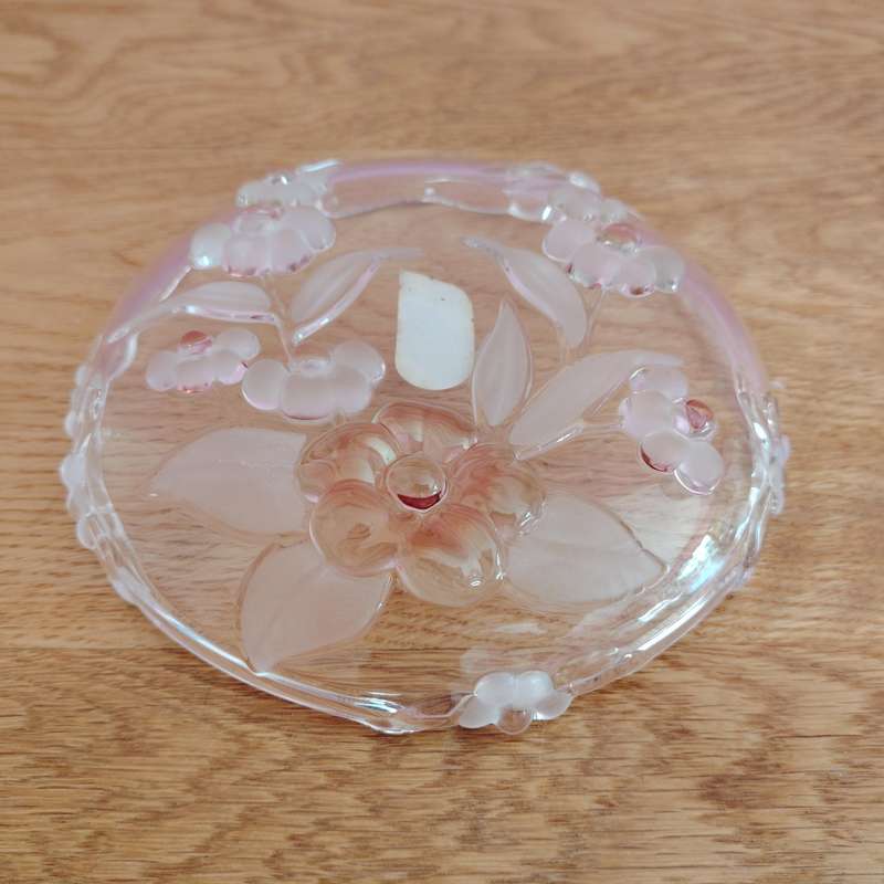 Walther Glass Trinket Pink dish bowl Flower Pattern