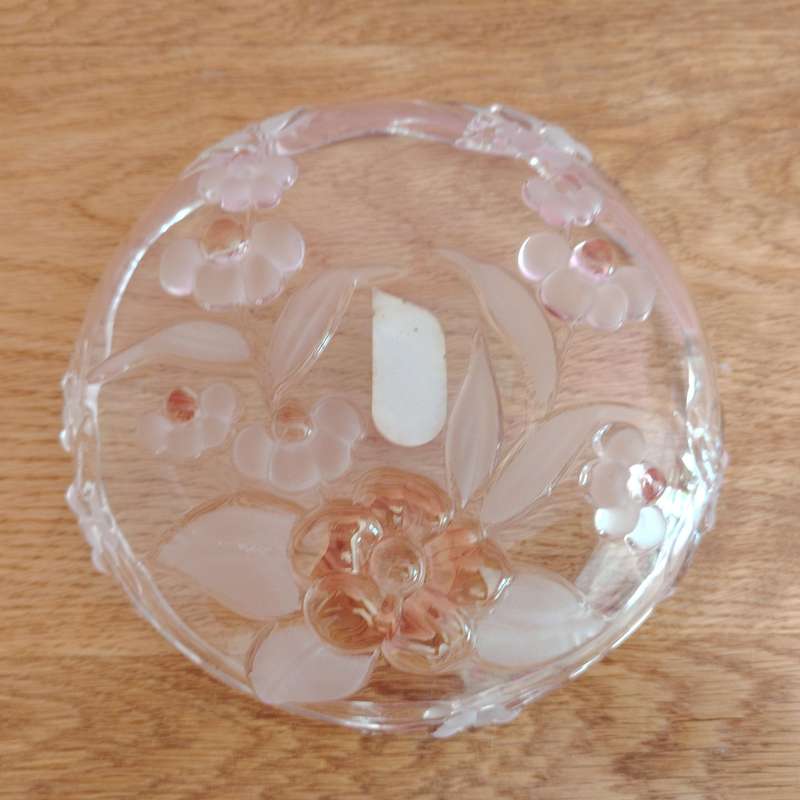 Walther Glass Trinket Pink dish bowl Flower Pattern