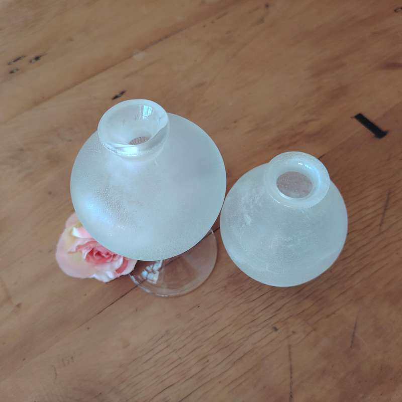 Two Frosted and Clear Glass Round and Stemmed Vases