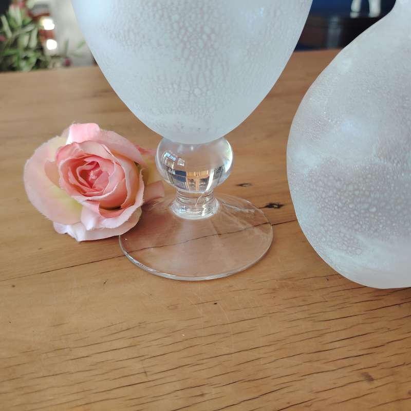 Two Frosted and Clear Glass Round and Stemmed Vases