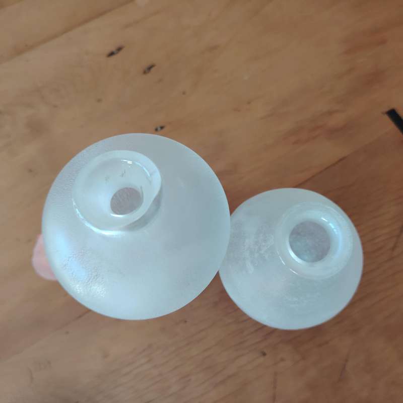 Two Frosted and Clear Glass Round and Stemmed Vases