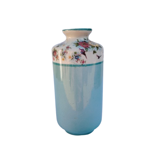Beautiful Vintage Blue Vase with Foliage and Birds