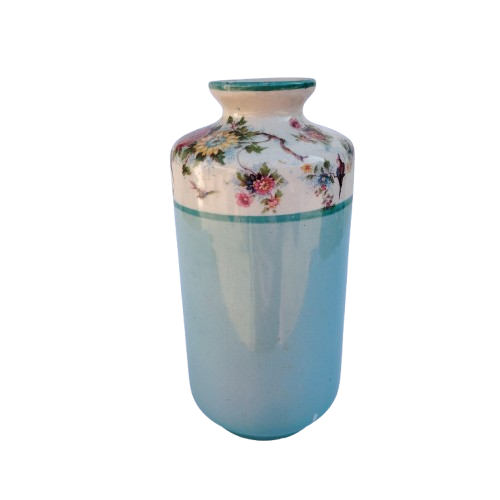 Beautiful Vintage Blue Vase with Foliage and Birds
