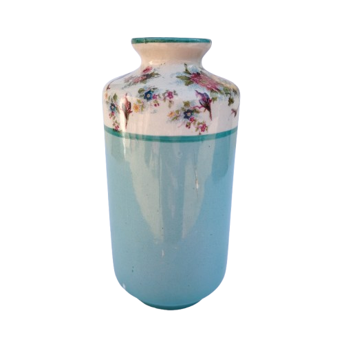 Beautiful Vintage Blue Vase with Foliage and Birds