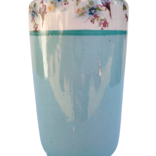 Beautiful Vintage Blue Vase with Foliage and Birds