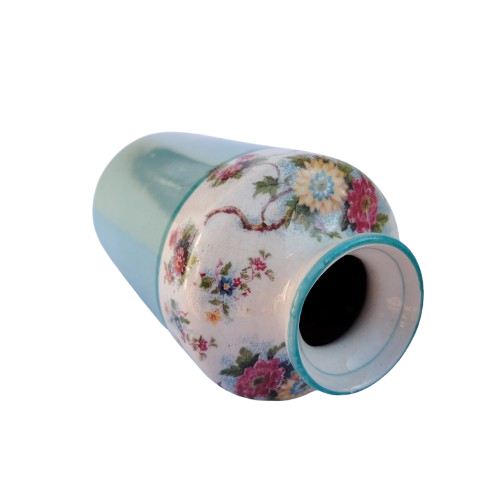 Beautiful Vintage Blue Vase with Foliage and Birds