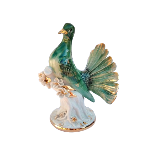 Capodimonte porcelain Bird on Branch Gold and green