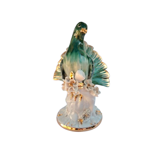 Capodimonte porcelain Bird on Branch Gold and green
