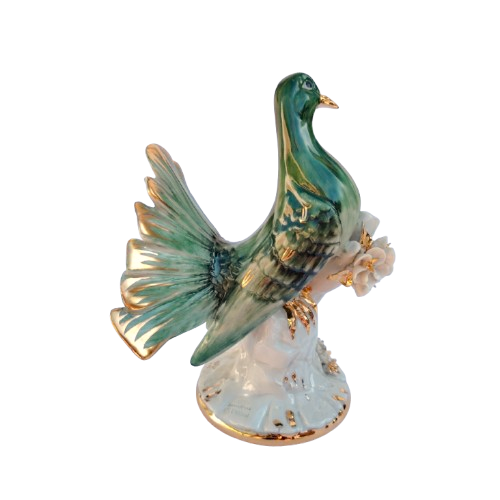 Capodimonte porcelain Bird on Branch Gold and green