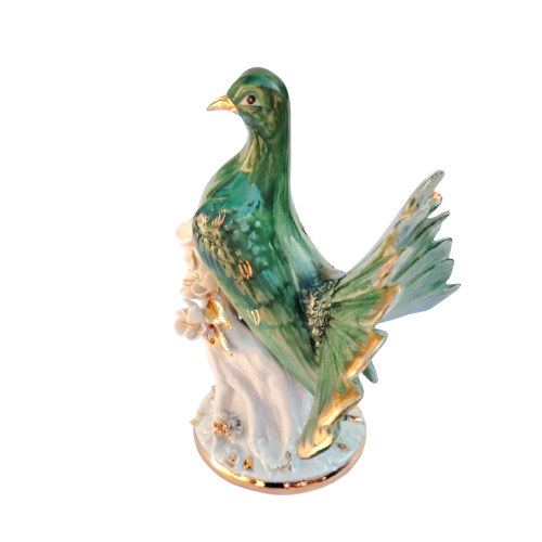Capodimonte porcelain Bird on Branch Gold and green