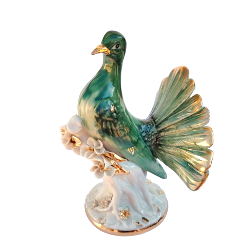 Capodimonte porcelain Bird on Branch Gold and green