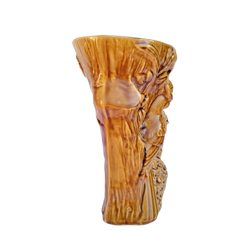 Vintage Treacle Glaze Pottery Vase Embossed Bird Feeding Chicks
