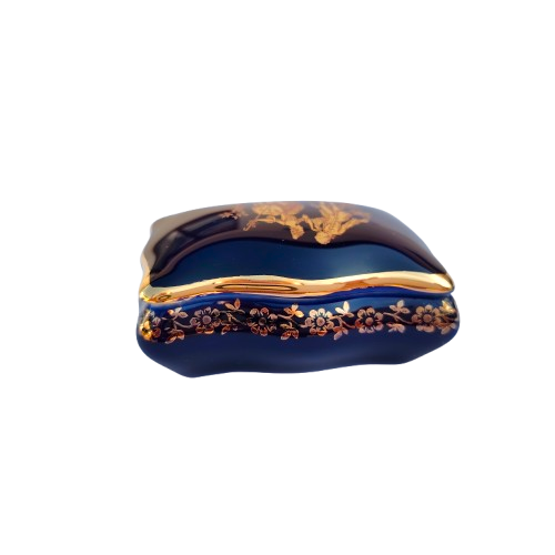 Limoges Porcelain Cobalt Blue and Gold lidded Trinket Box