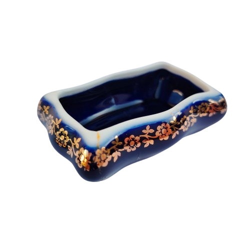 Limoges Porcelain Cobalt Blue and Gold lidded Trinket Box