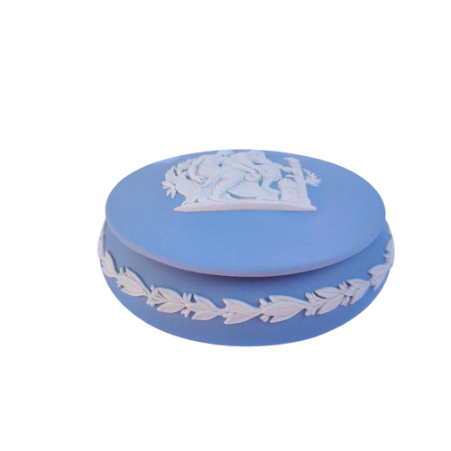 Vintage Wedgwood Blue Jasperware Oval Trinket Box