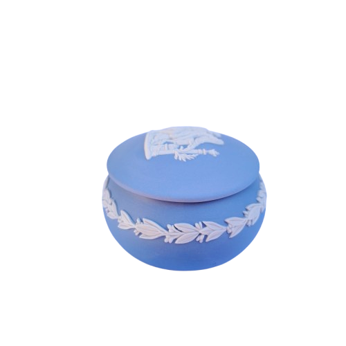 Vintage Wedgwood Blue Jasperware Oval Trinket Box
