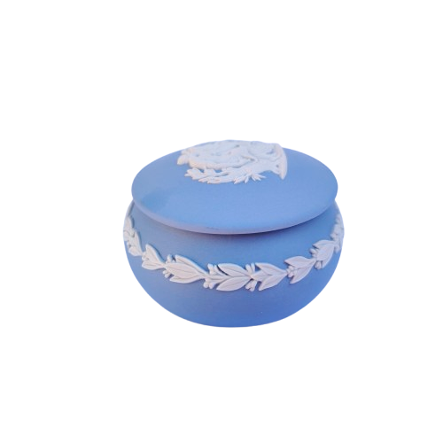 Vintage Wedgwood Blue Jasperware Oval Trinket Box