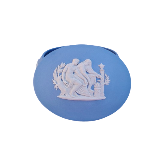 Vintage Wedgwood Blue Jasperware Oval Trinket Box